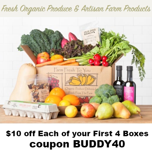 Farm Fresh To You Coupon 10 off Each of your First 4 Boxes code BUDDY40